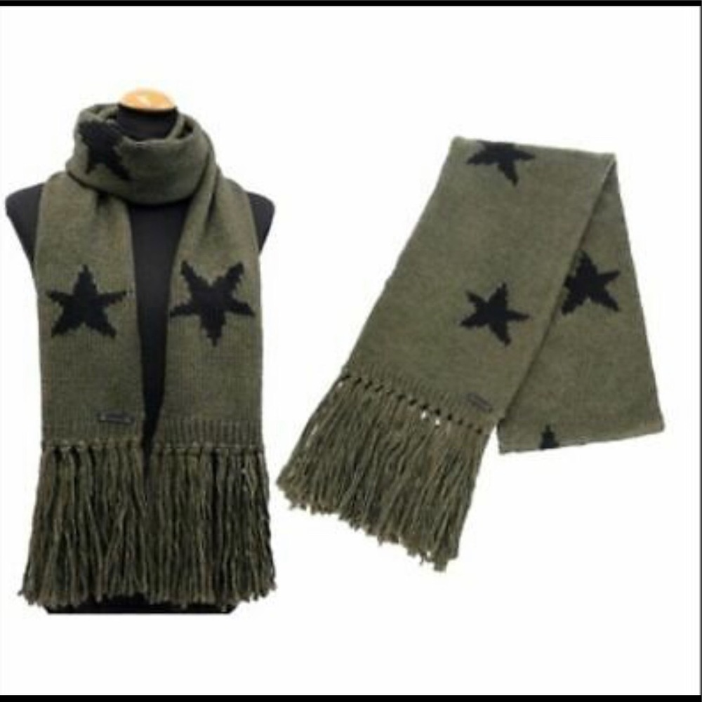COACH Green/Black Star Intarsia Wool Blend Scarf